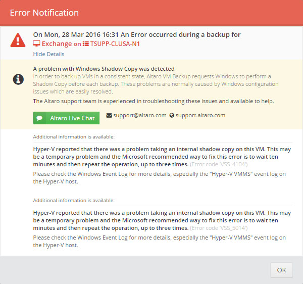 'Pulseway' installed within the VM causes VSS failures